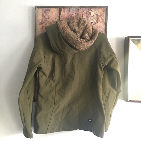 MARMOT BRAND OLIVE FUR HOOD WARM ZIP JACKET COAT M - Picture 3 of 16